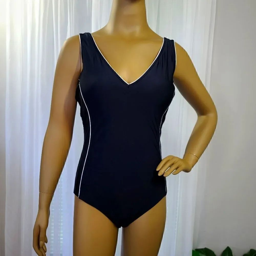 One Piece V Neck Swimsuit Large